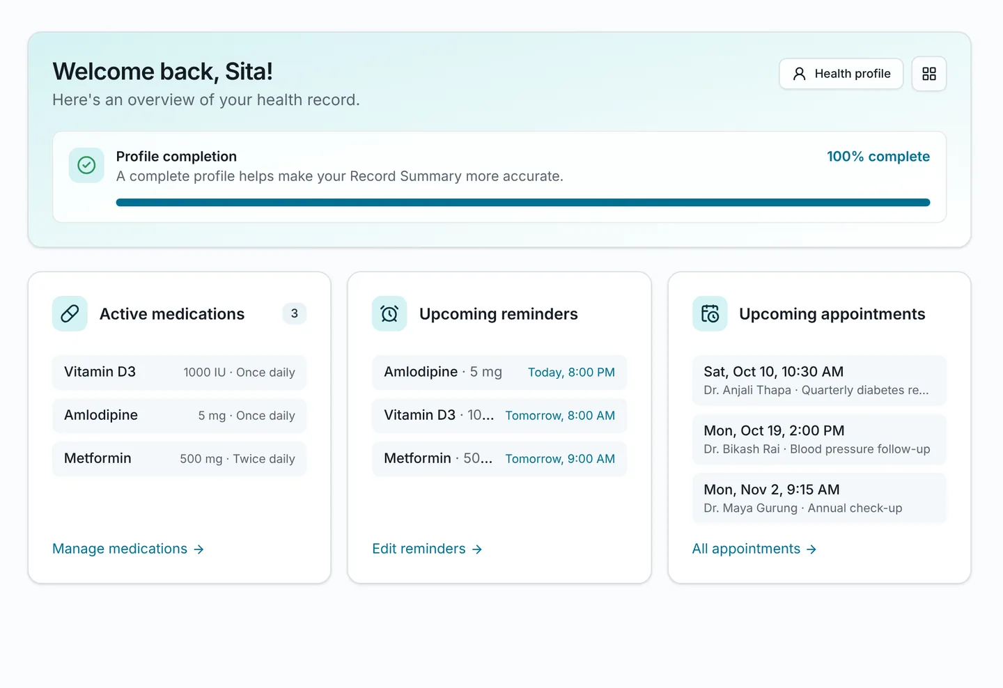 Dashboard – CareQuill